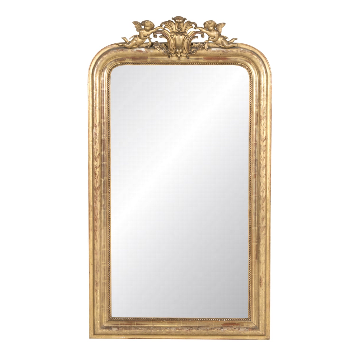 Large 19th Century French Louis Philippe Style Giltwood Mirror with Crest