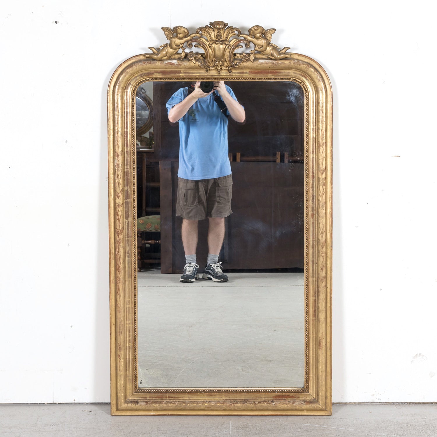 Large 19th Century French Louis Philippe Style Giltwood Mirror with Crest