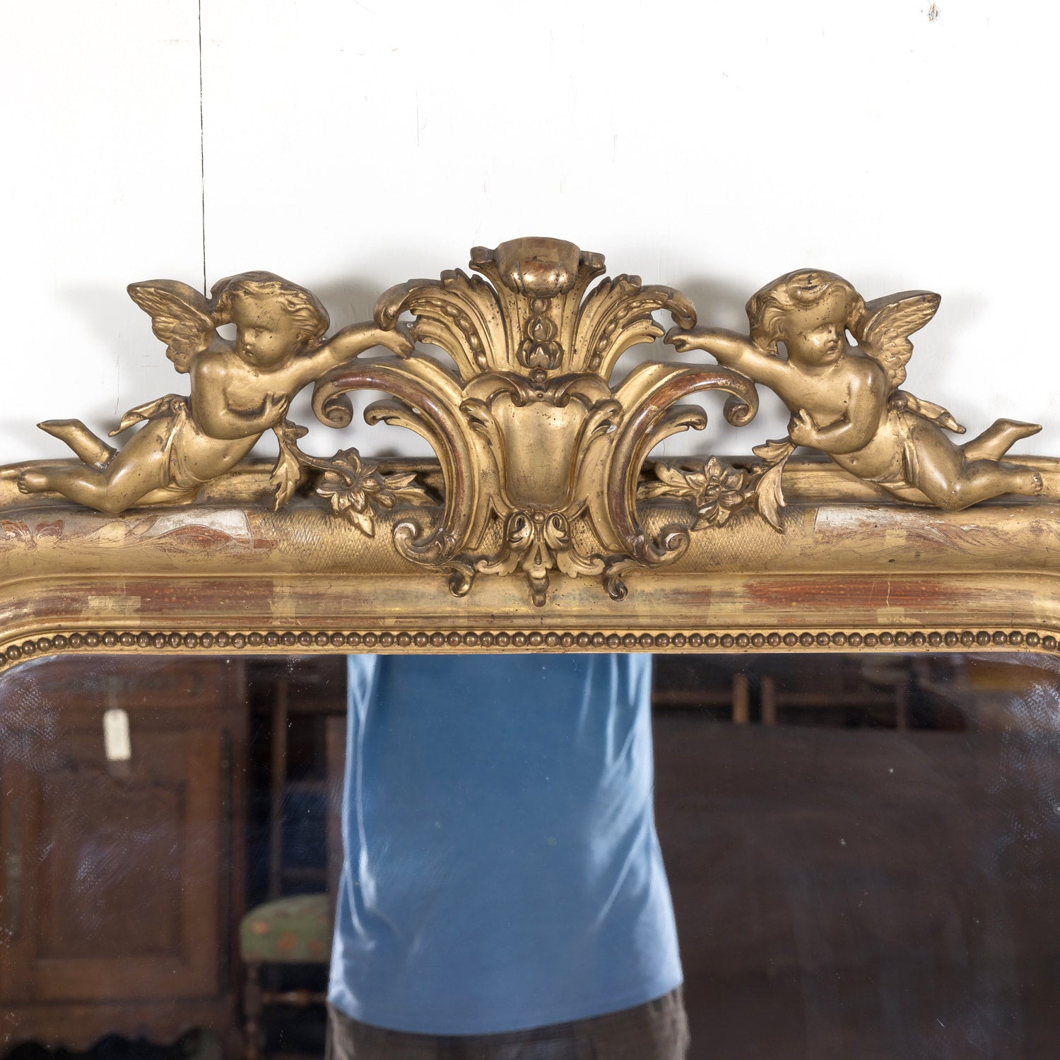 Large 19th Century French Louis Philippe Style Giltwood Mirror with Crest
