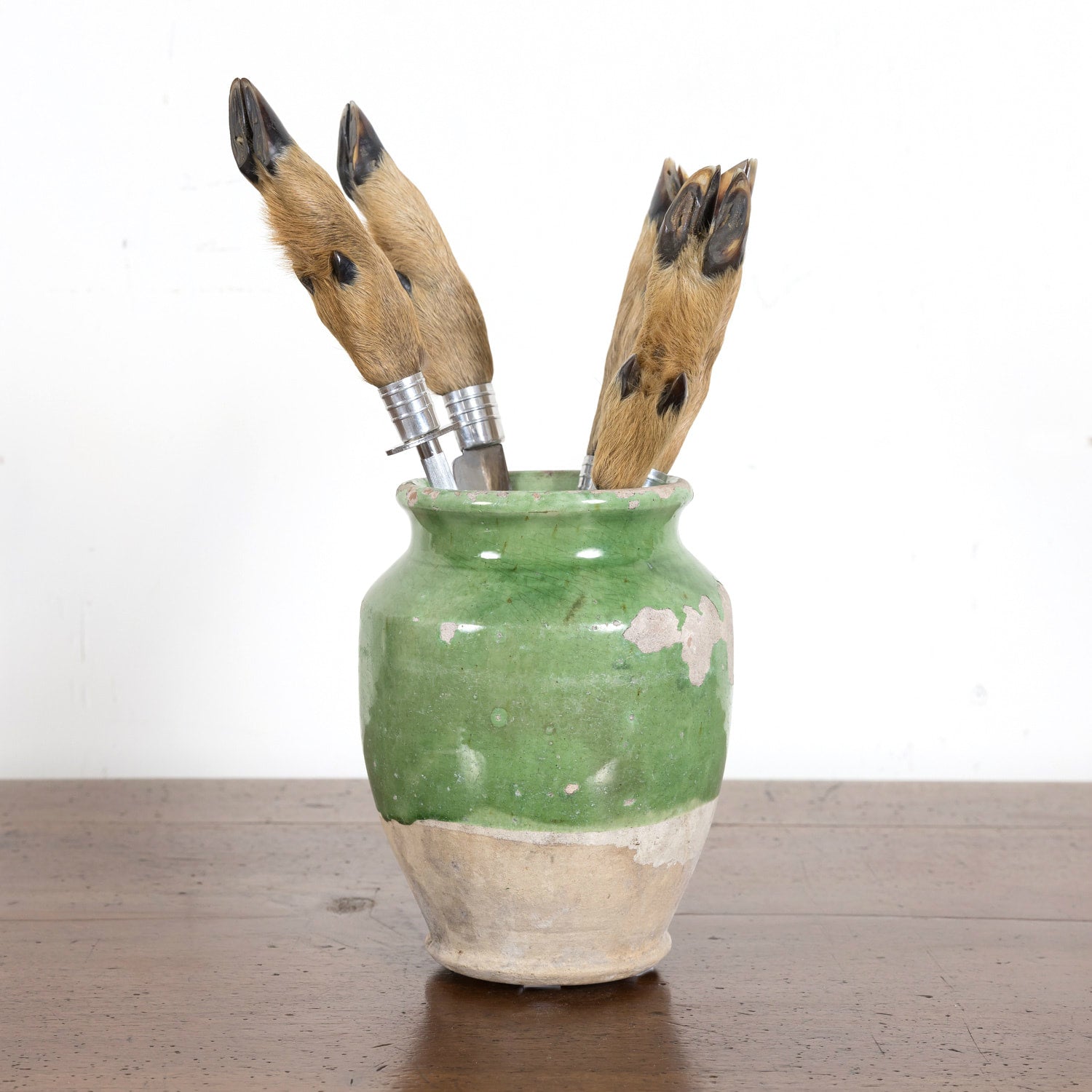 Vintage 4-Piece French Stainless Steel and Deer Hoof Carving Set