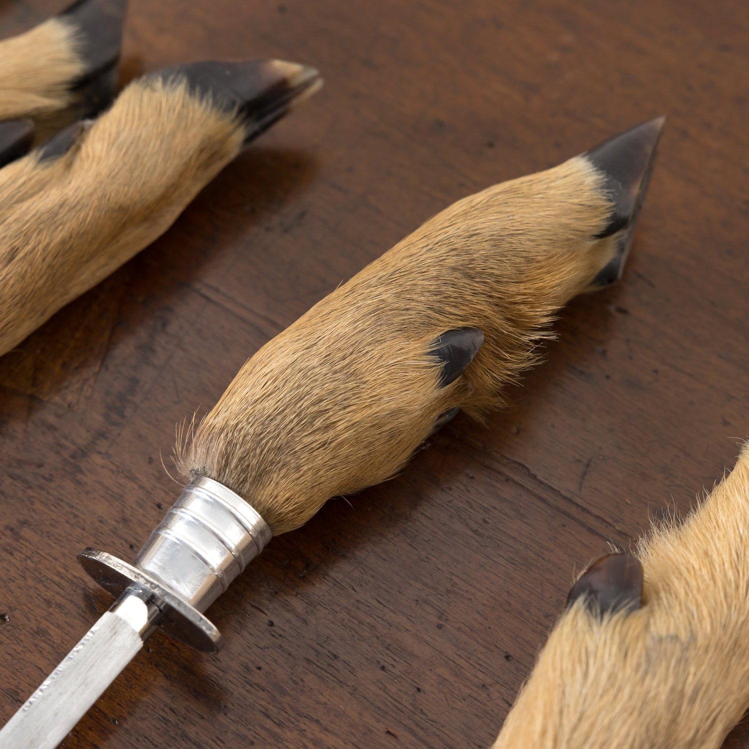 Vintage 4-Piece French Stainless Steel and Deer Hoof Carving Set