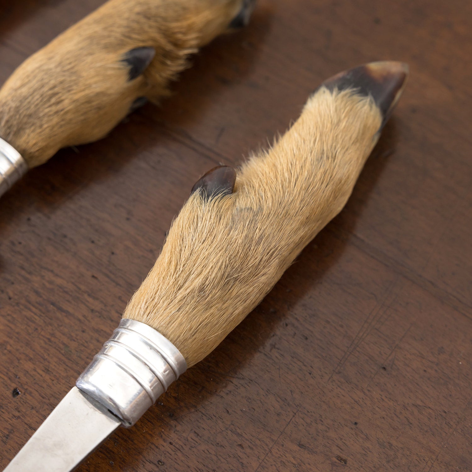 Vintage 4-Piece French Stainless Steel and Deer Hoof Carving Set