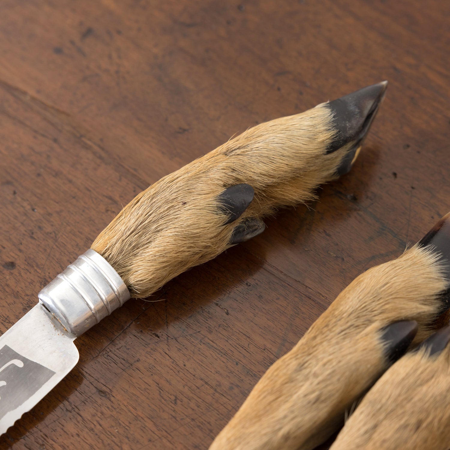 Vintage 4-Piece French Stainless Steel and Deer Hoof Carving Set