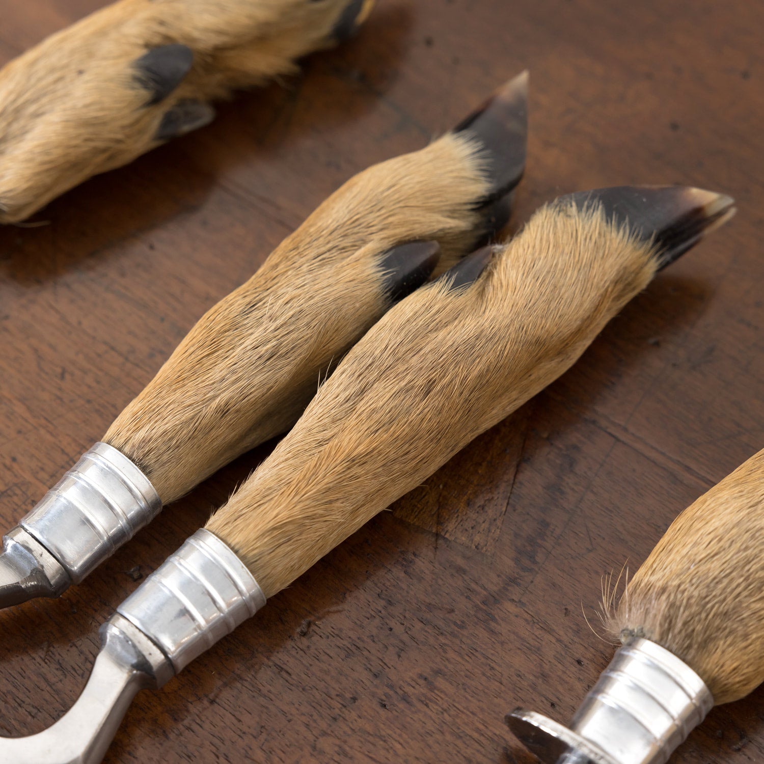 Vintage 4-Piece French Stainless Steel and Deer Hoof Carving Set