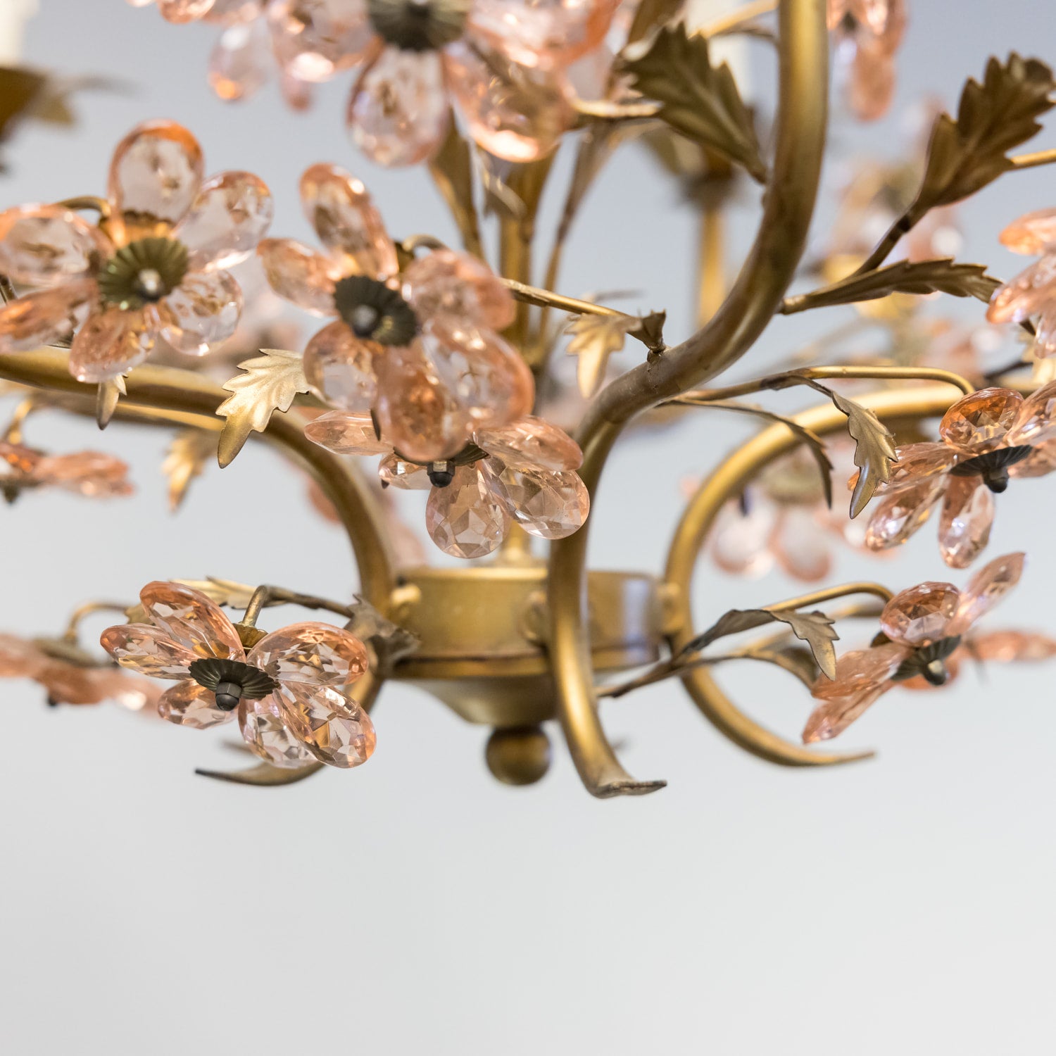 French Louis XV Style 5-Light Gilt Iron and Crystal Flower Maison Bagues Chandelier