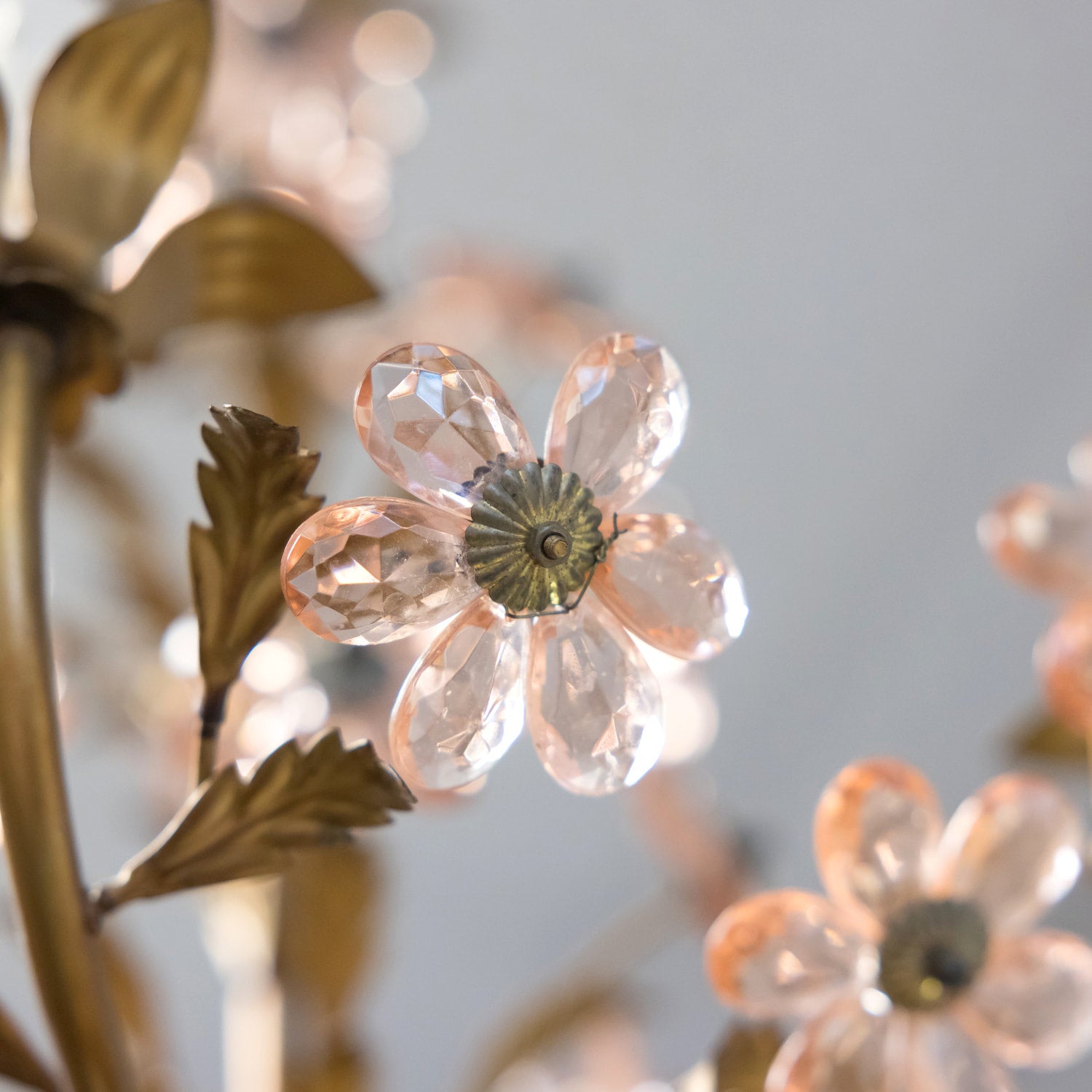 French Louis XV Style 5-Light Gilt Iron and Crystal Flower Maison Bagues Chandelier