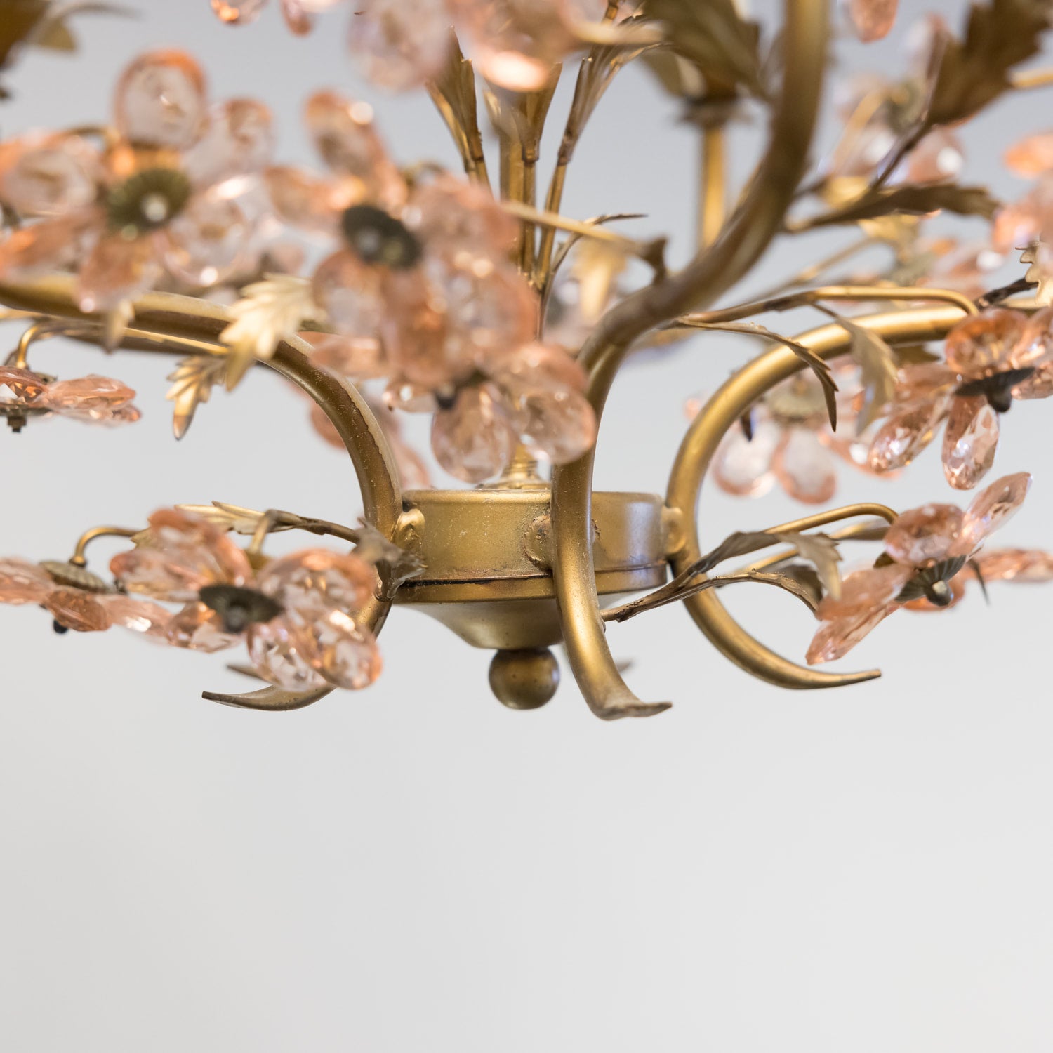 French Louis XV Style 5-Light Gilt Iron and Crystal Flower Maison Bagues Chandelier