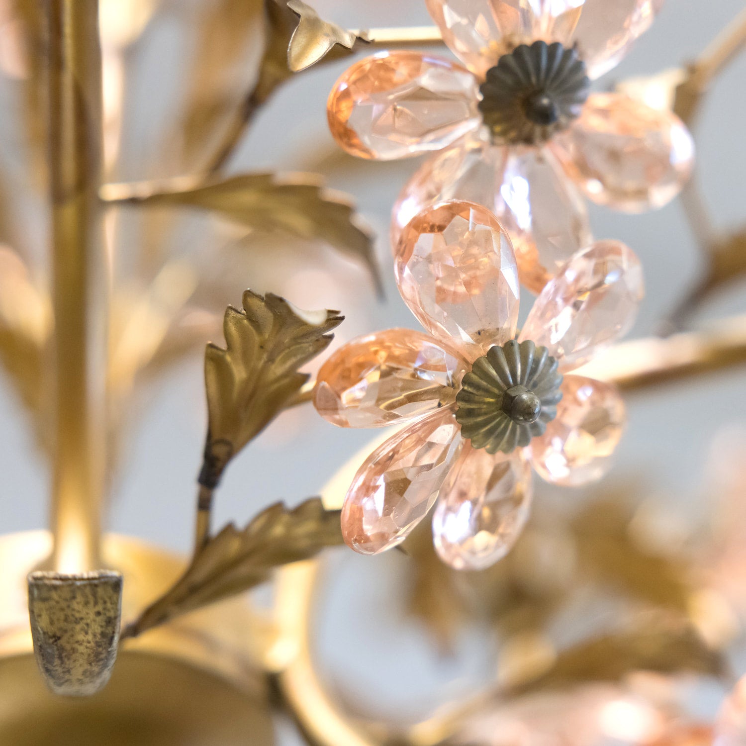 French Louis XV Style 5-Light Gilt Iron and Crystal Flower Maison Bagues Chandelier