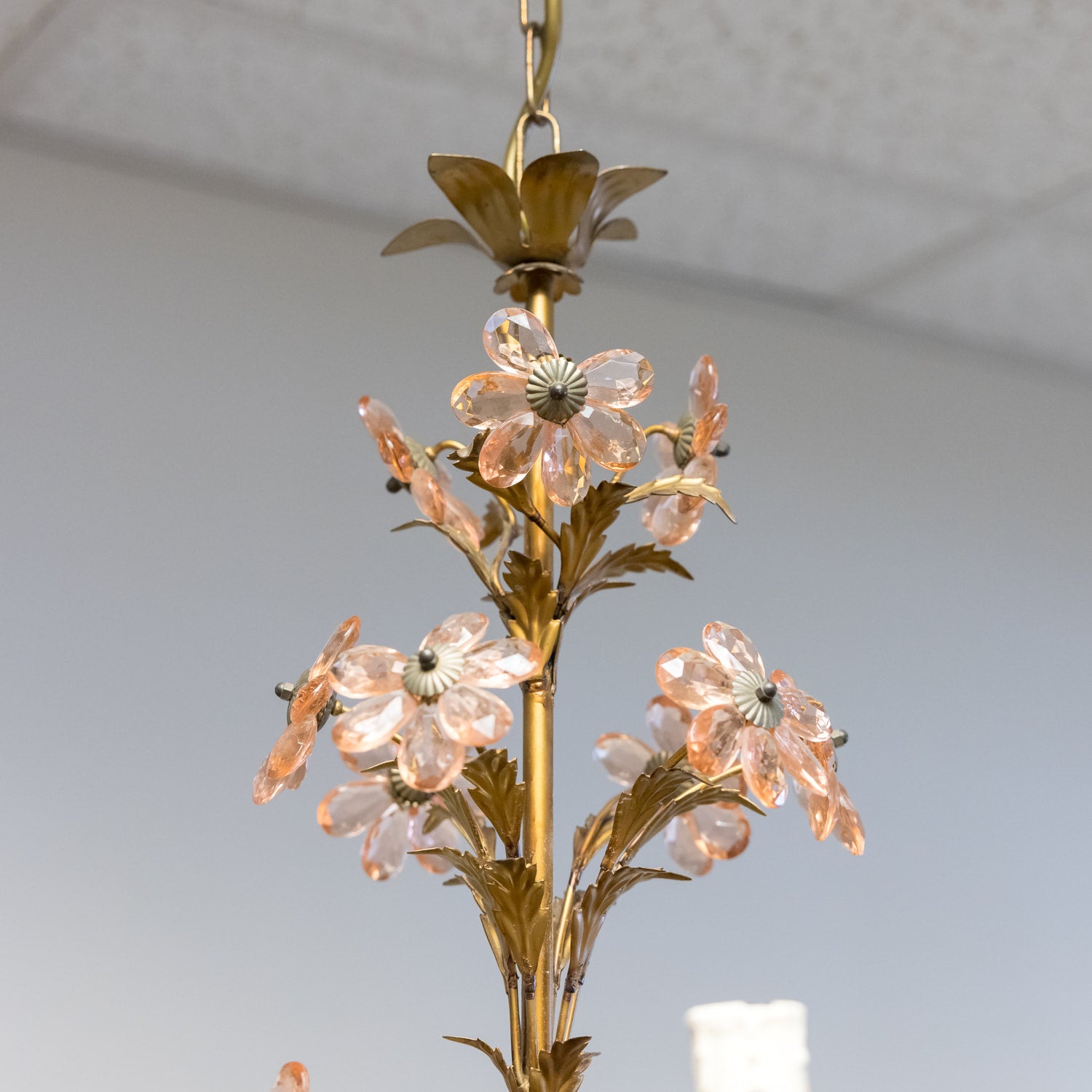 French Louis XV Style 5-Light Gilt Iron and Crystal Flower Maison Bagues Chandelier