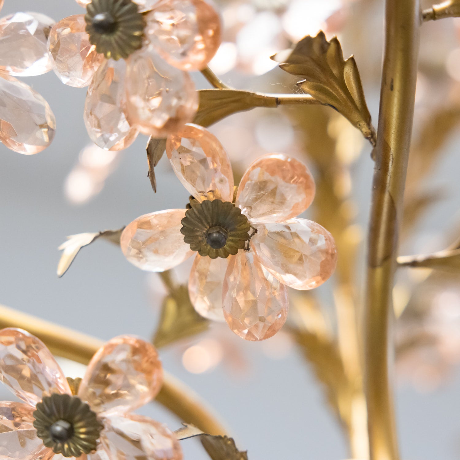 French Louis XV Style 5-Light Gilt Iron and Crystal Flower Maison Bagues Chandelier