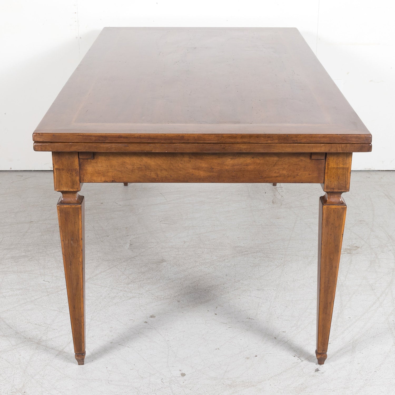 19th Century French Louis XVI Style Walnut Draw Leaf or Refectory Dining Table with Light Walnut Parquetry Bands