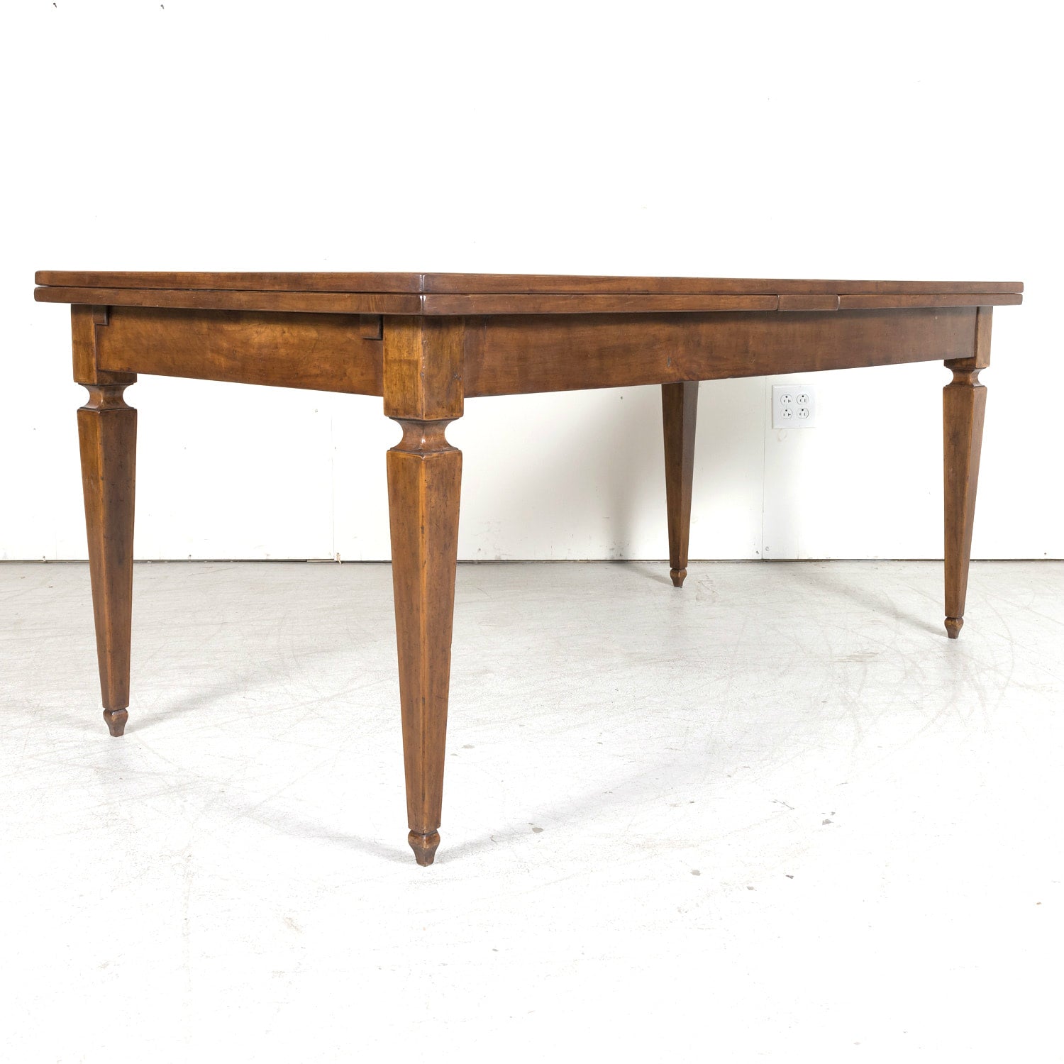 19th Century French Louis XVI Style Walnut Draw Leaf or Refectory Dining Table with Light Walnut Parquetry Bands
