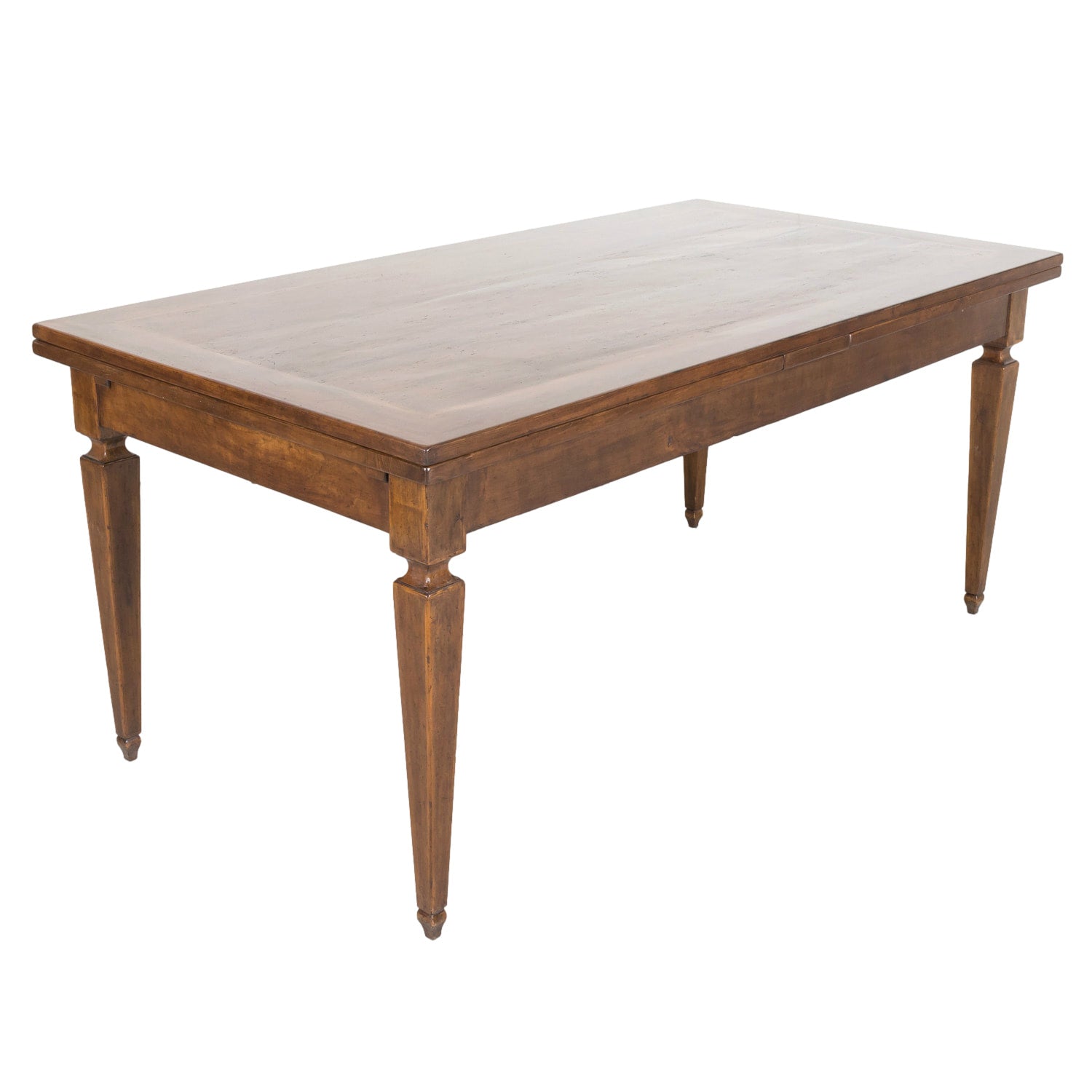 19th Century French Louis XVI Style Walnut Draw Leaf or Refectory Dining Table with Light Walnut Parquetry Bands