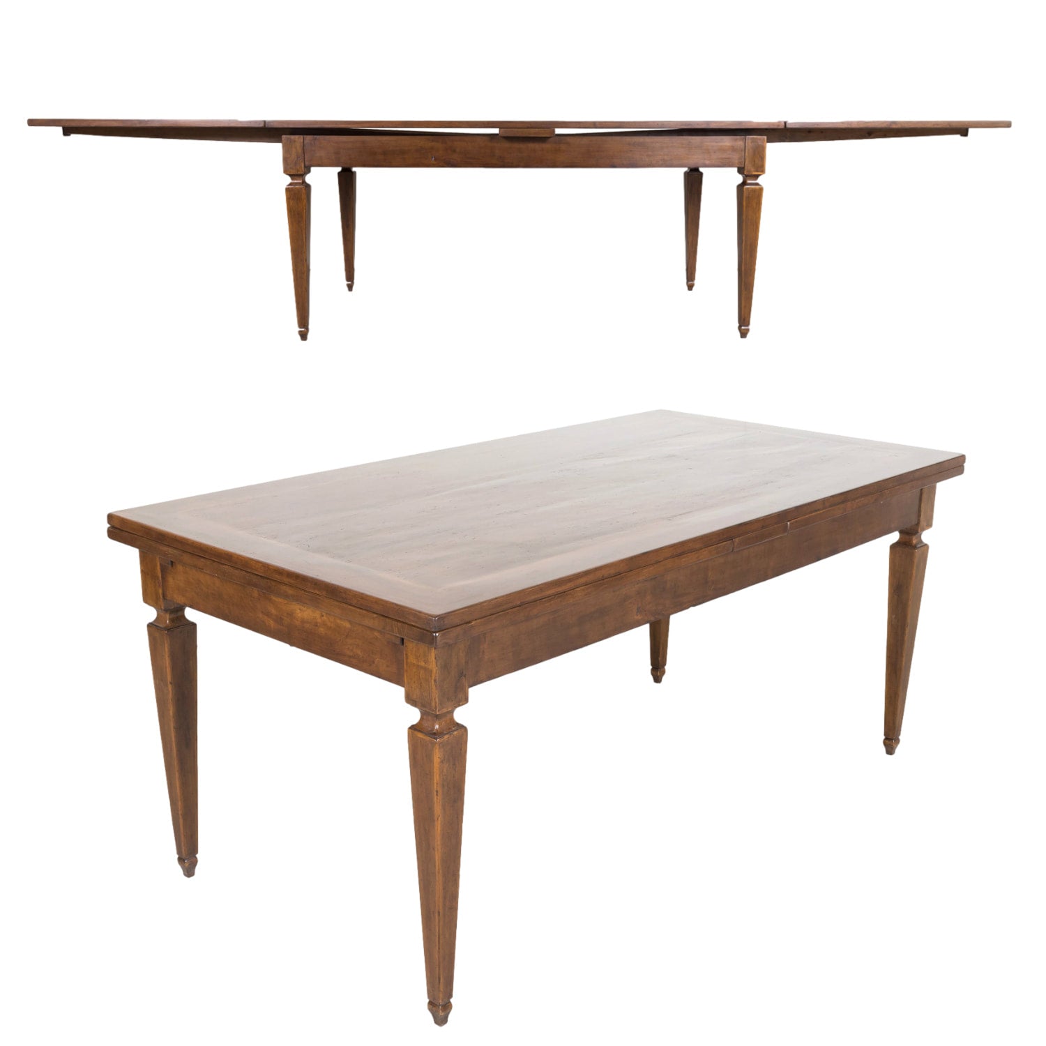 19th Century French Louis XVI Style Walnut Draw Leaf or Refectory Dining Table with Light Walnut Parquetry Bands