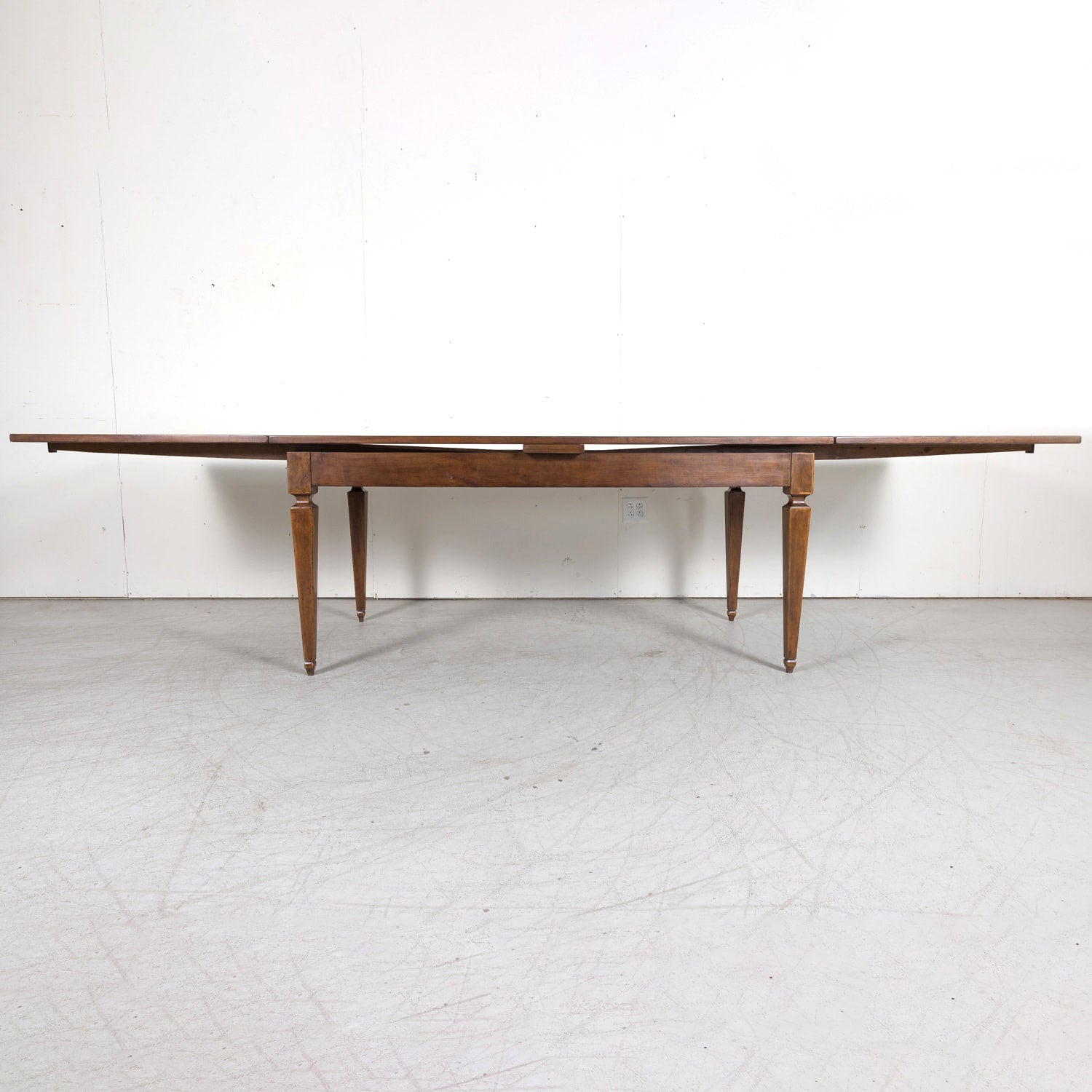 19th Century French Louis XVI Style Walnut Draw Leaf or Refectory Dining Table with Light Walnut Parquetry Bands