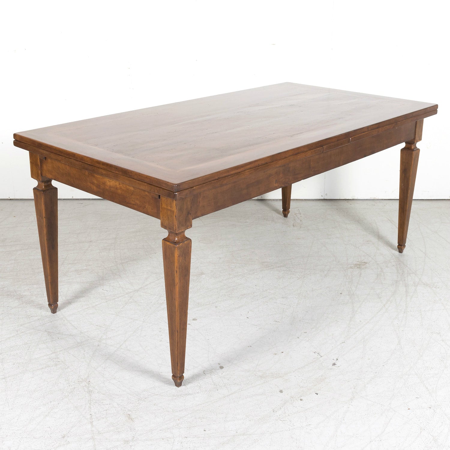19th Century French Louis XVI Style Walnut Draw Leaf or Refectory Dining Table with Light Walnut Parquetry Bands