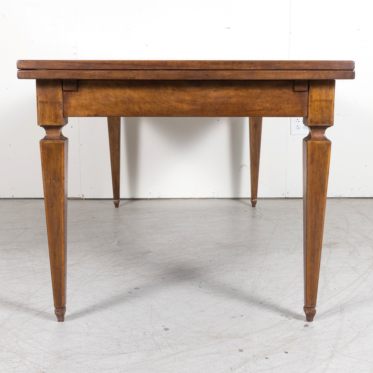 19th Century French Louis XVI Style Walnut Draw Leaf or Refectory Dining Table with Light Walnut Parquetry Bands