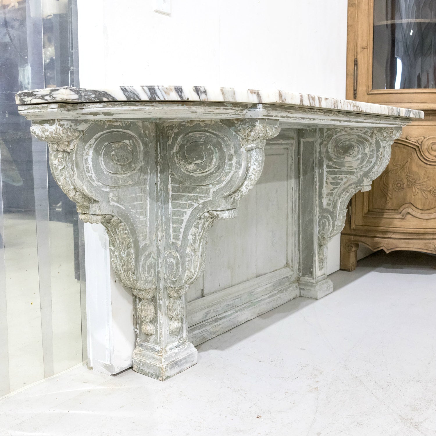 Fine 19th Century French Regence Style Painted Console with Calacatta Marble Top
