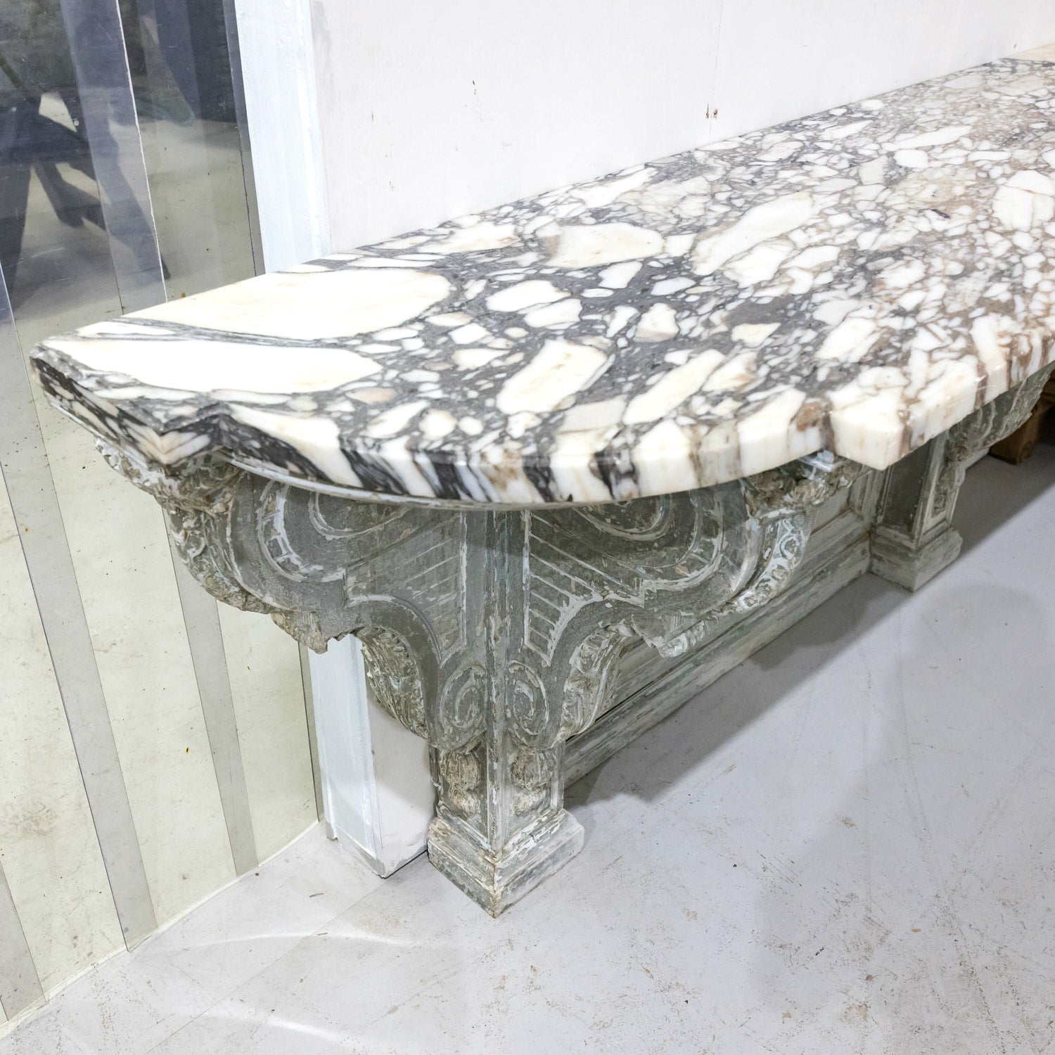 Fine 19th Century French Regence Style Painted Console with Calacatta Marble Top