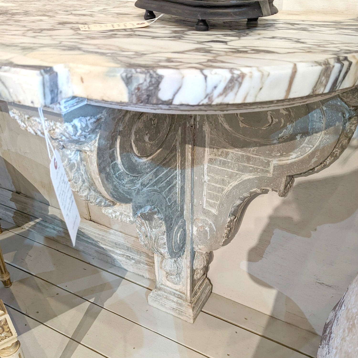 Fine 19th Century French Regence Style Painted Console with Calacatta Marble Top