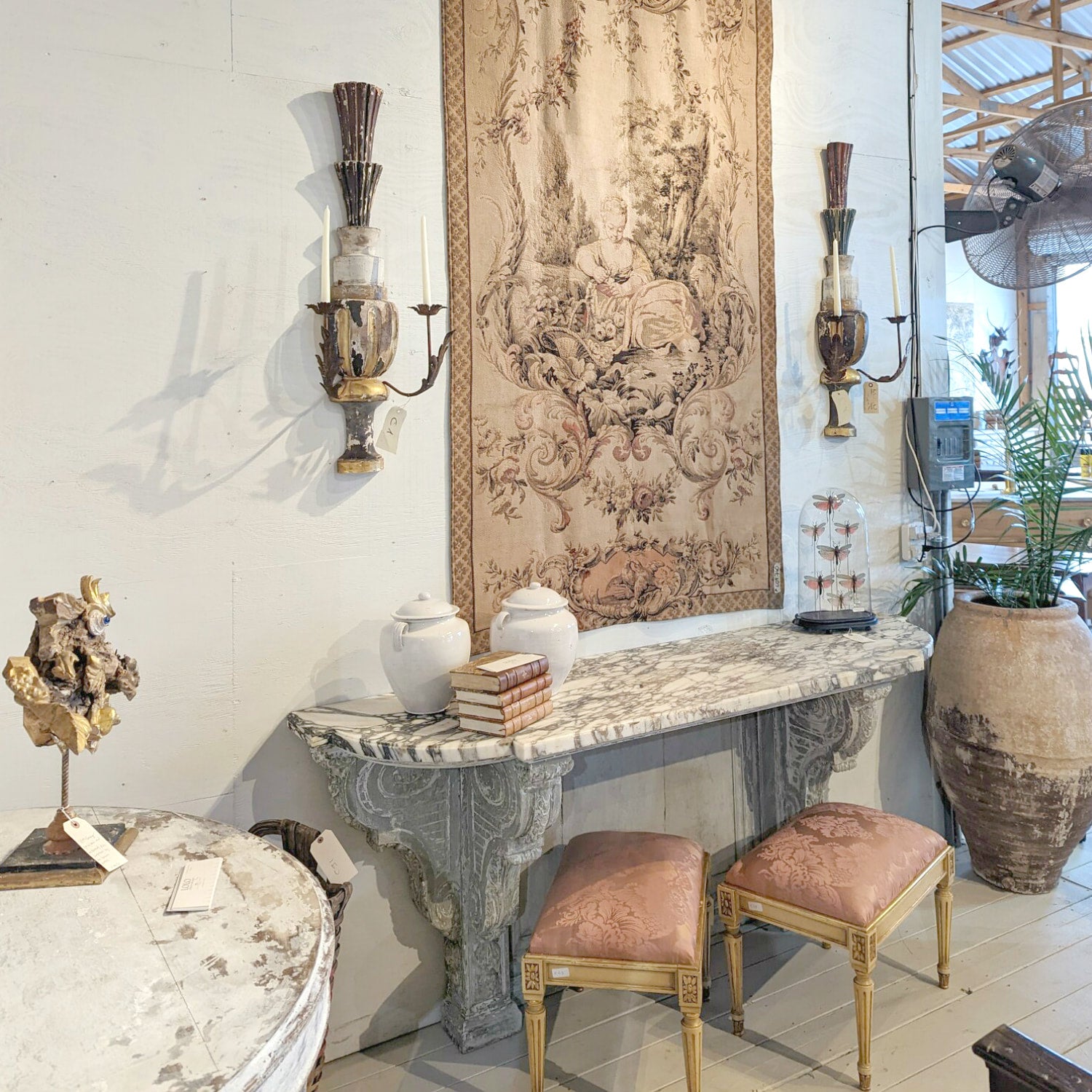 Fine 19th Century French Regence Style Painted Console with Calacatta Marble Top