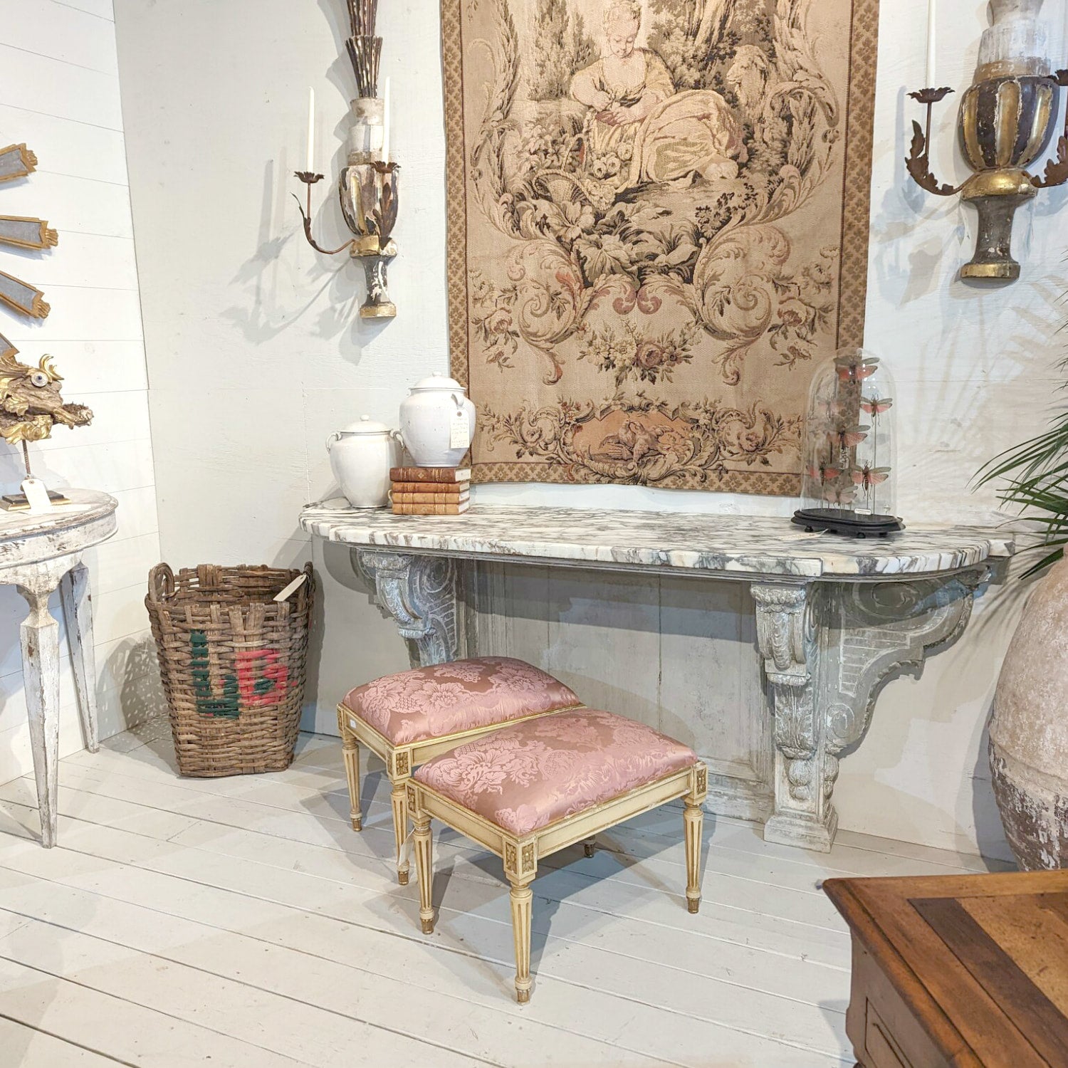 Fine 19th Century French Regence Style Painted Console with Calacatta Marble Top