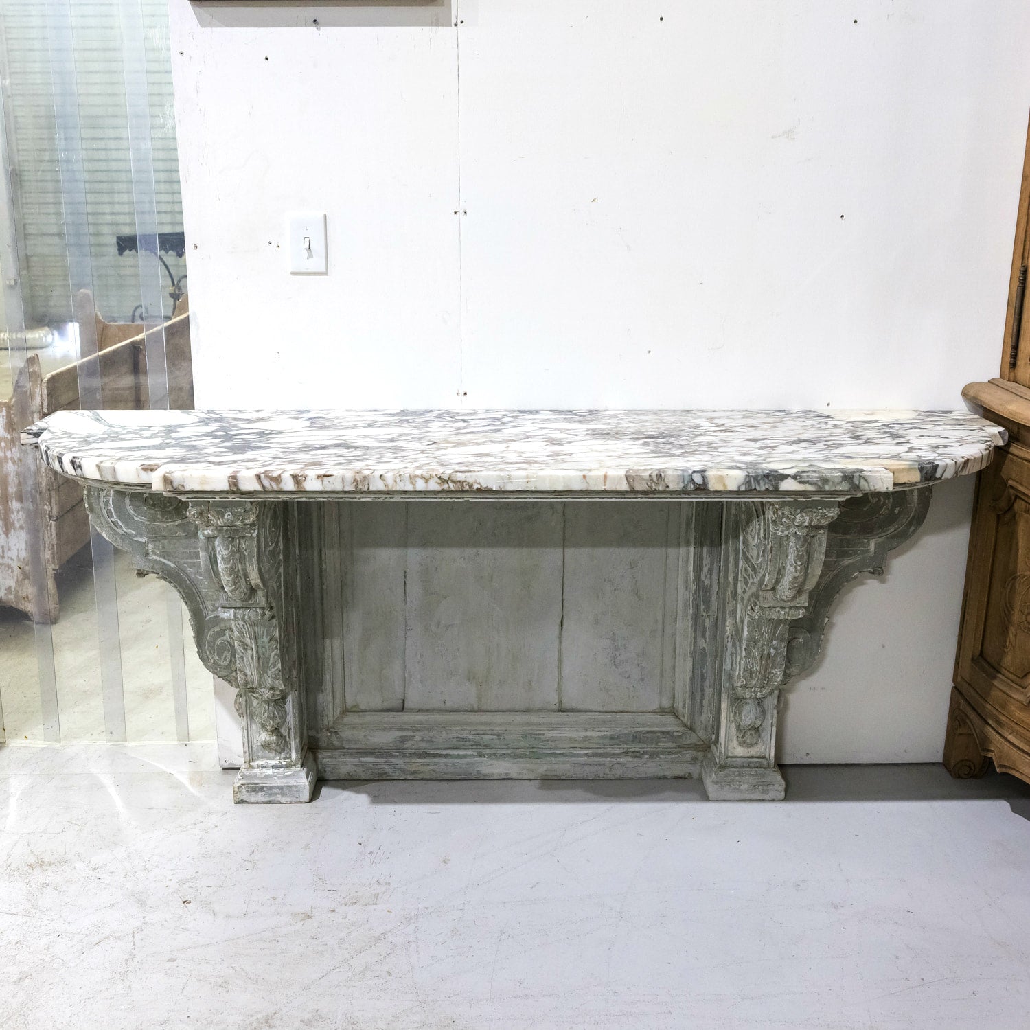 Fine 19th Century French Regence Style Painted Console with Calacatta Marble Top