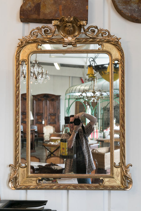 19th Century French Napoleon III Giltwood Pareclose Mirror