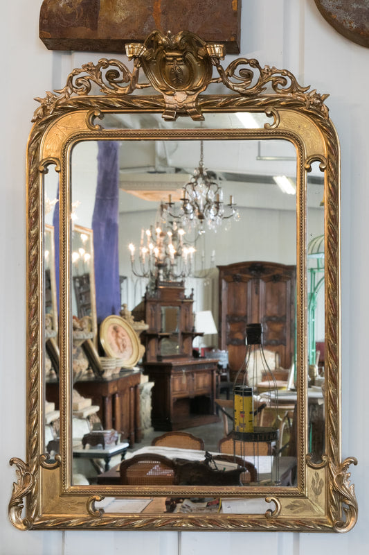 19th Century French Napoleon III Giltwood Pareclose Mirror