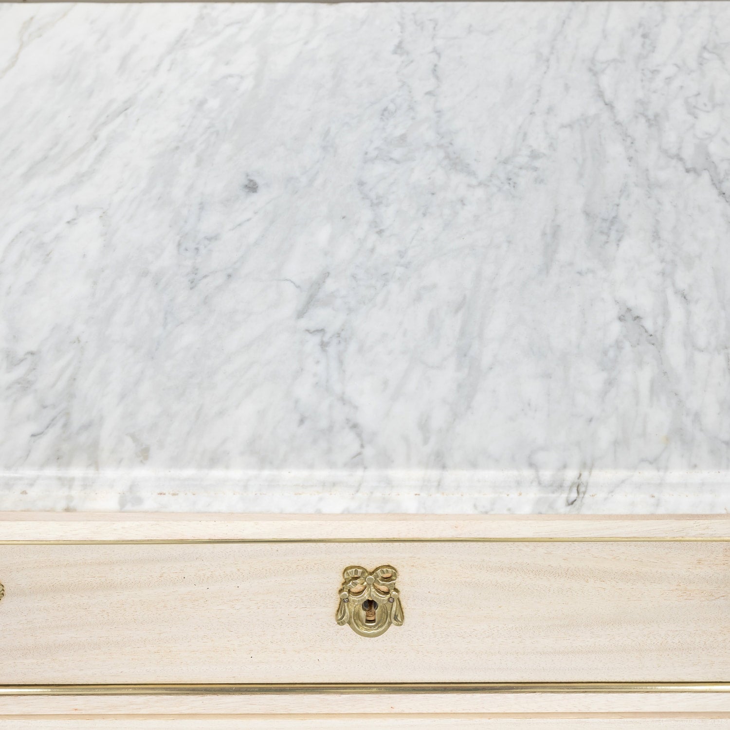 Antique French Louis XVI Style Bleached Mahogany Three Drawer Commode with Carrara Marble Top