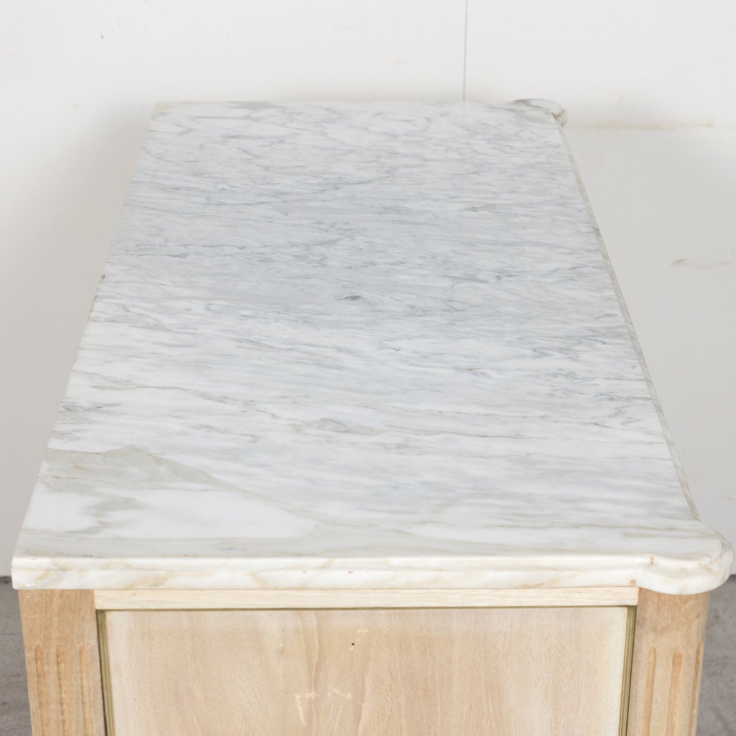 Antique French Louis XVI Style Bleached Mahogany Three Drawer Commode with Carrara Marble Top