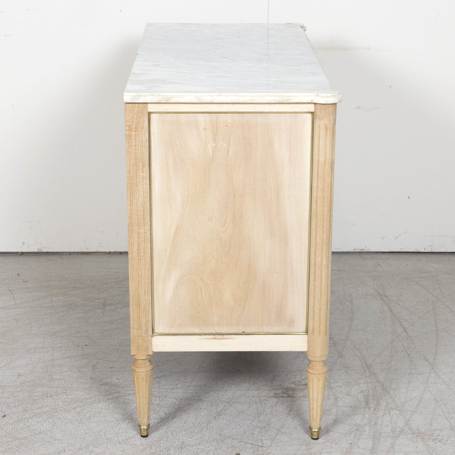 Antique French Louis XVI Style Bleached Mahogany Three Drawer Commode with Carrara Marble Top