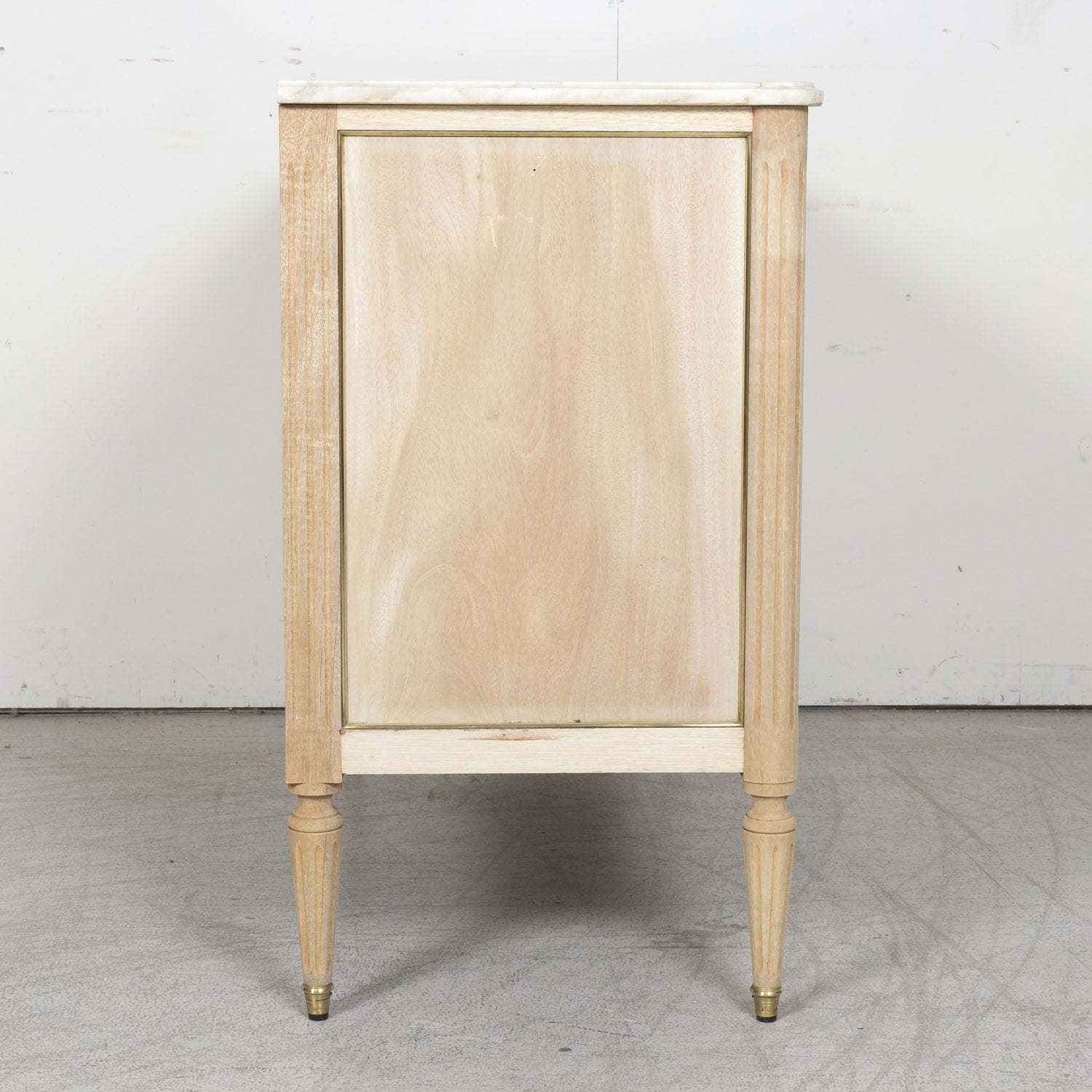 Antique French Louis XVI Style Bleached Mahogany Three Drawer Commode with Carrara Marble Top