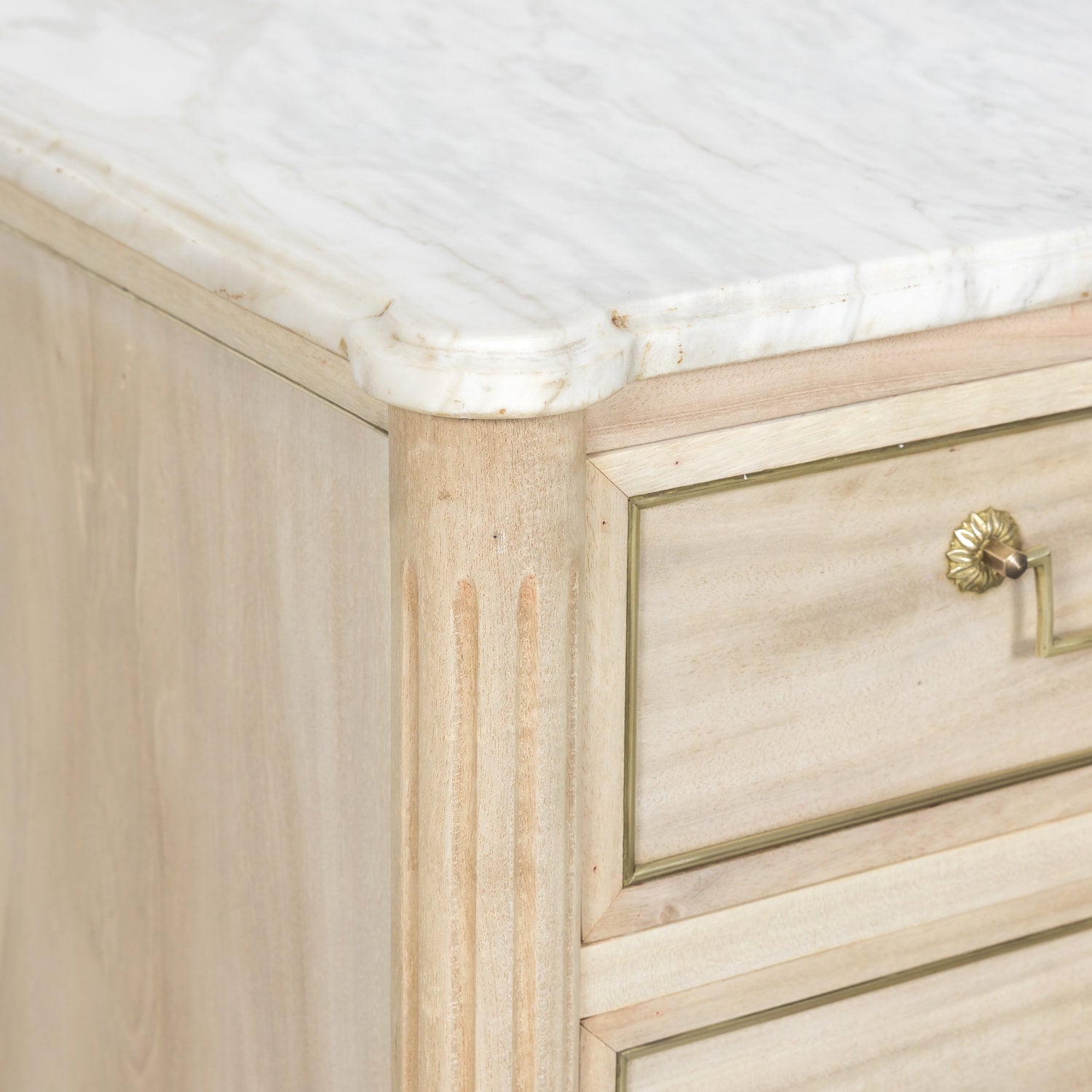 Antique French Louis XVI Style Bleached Mahogany Three Drawer Commode with Carrara Marble Top