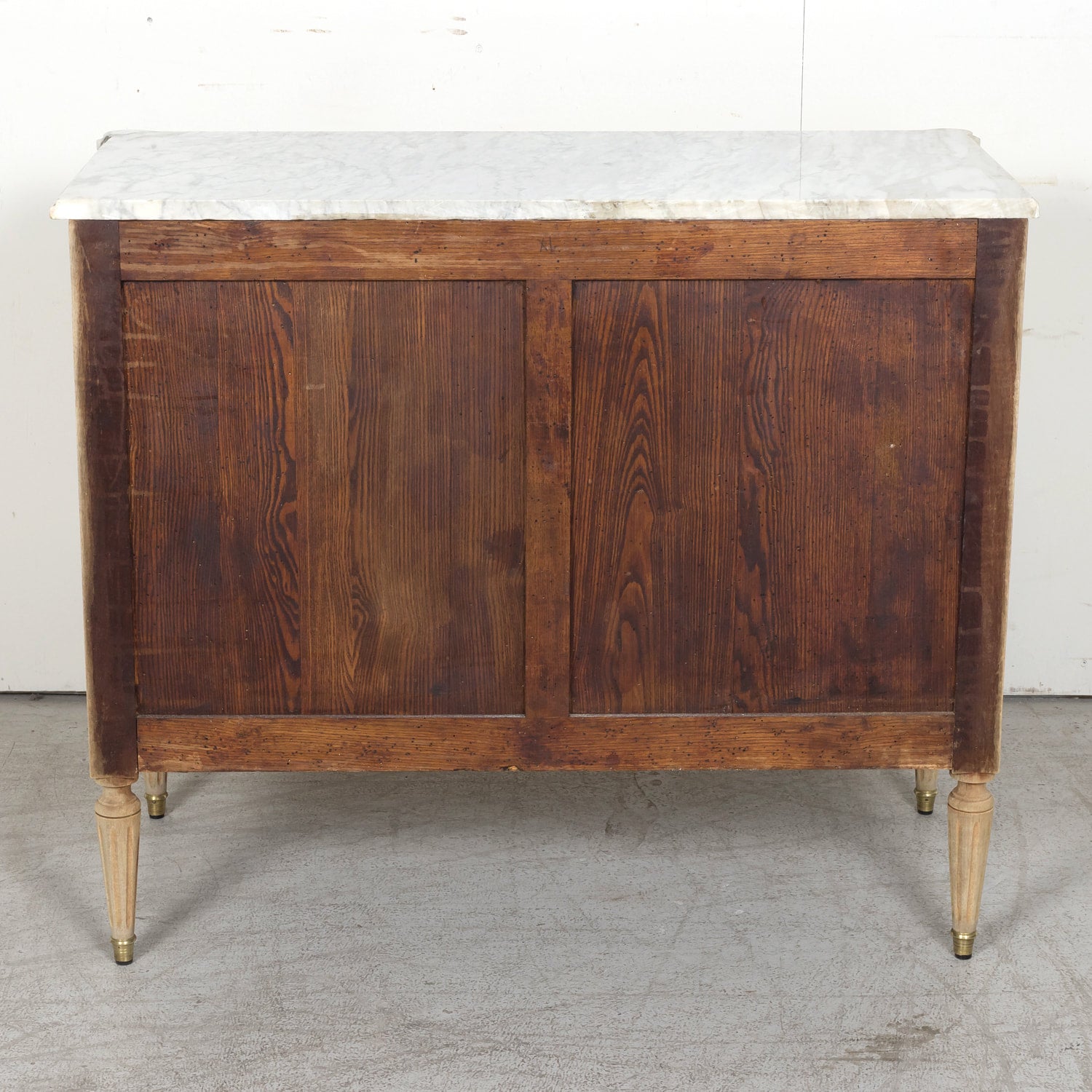 Antique French Louis XVI Style Bleached Mahogany Three Drawer Commode with Carrara Marble Top