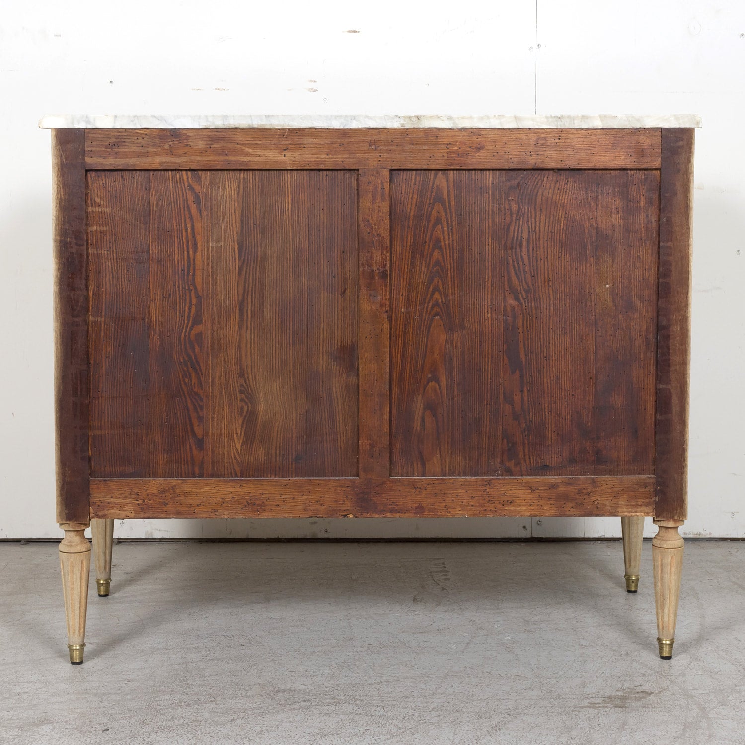 Antique French Louis XVI Style Bleached Mahogany Three Drawer Commode with Carrara Marble Top