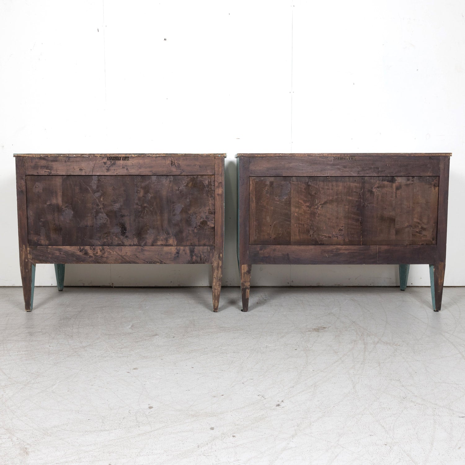 Pair of Late 19th Century French Louis XVI Style Aqua or Teal Painted Three-Drawer Commodes