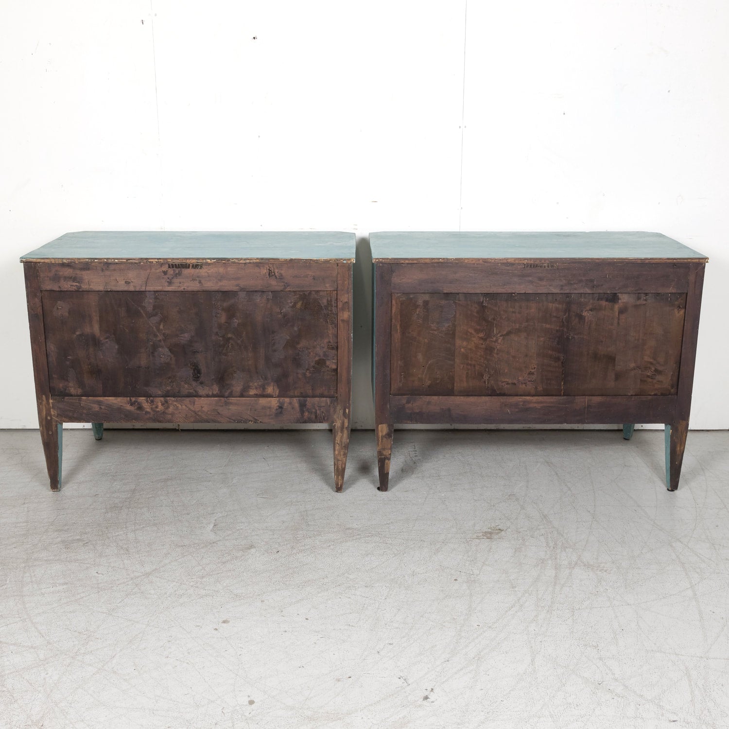 Pair of Late 19th Century French Louis XVI Style Aqua or Teal Painted Three-Drawer Commodes