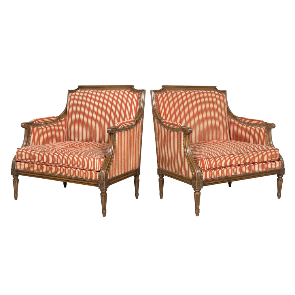 Pair of 19th Century French Louis XVI Style Oversized Bergere Marquise Armchairs