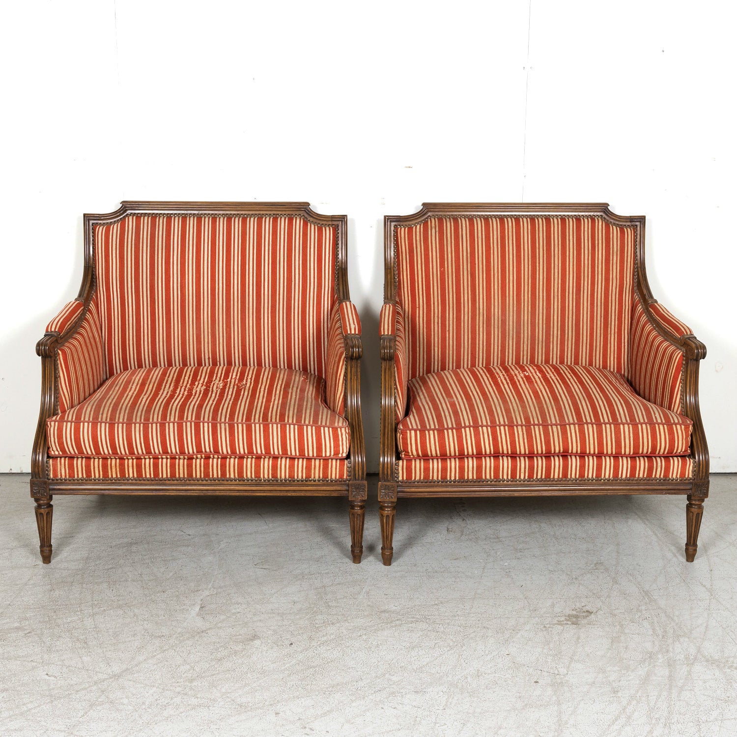 Pair of 19th Century French Louis XVI Style Oversized Bergere Marquise Armchairs