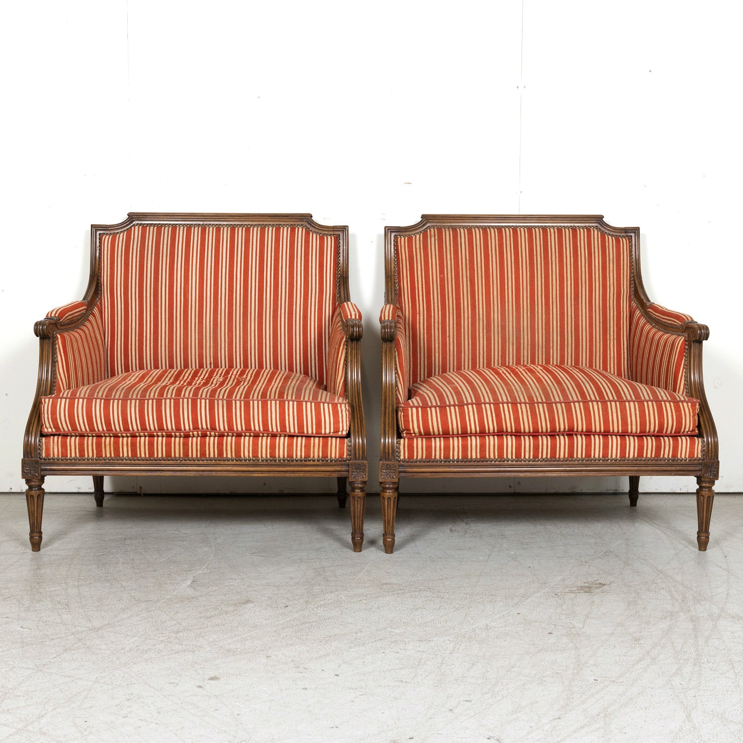 Pair of 19th Century French Louis XVI Style Oversized Bergere Marquise Armchairs