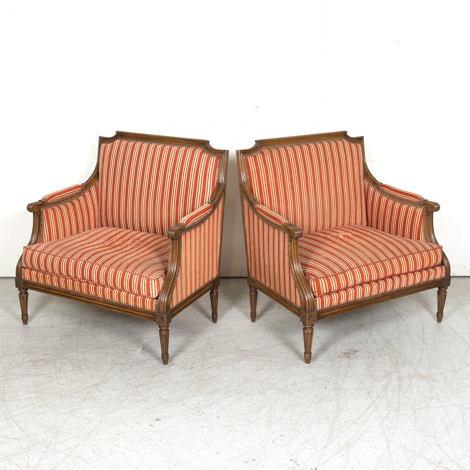 Pair of 19th Century French Louis XVI Style Oversized Bergere Marquise Armchairs