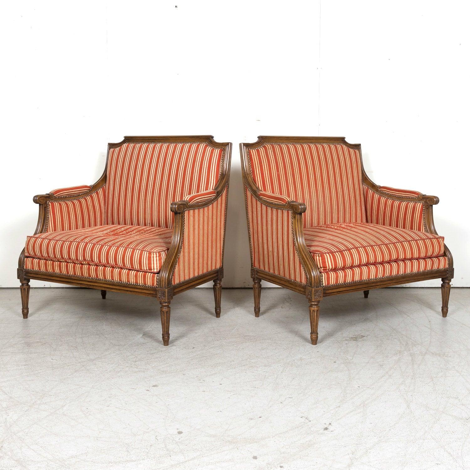 Pair of 19th Century French Louis XVI Style Oversized Bergere Marquise Armchairs
