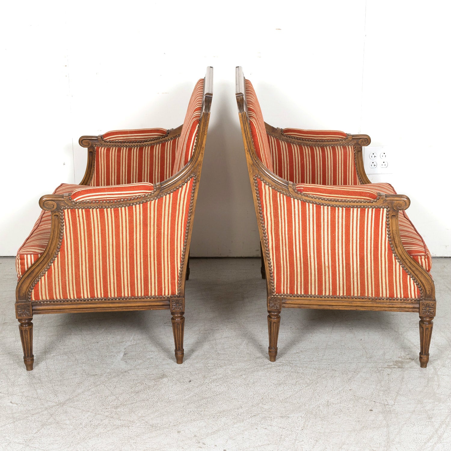 Pair of 19th Century French Louis XVI Style Oversized Bergere Marquise Armchairs