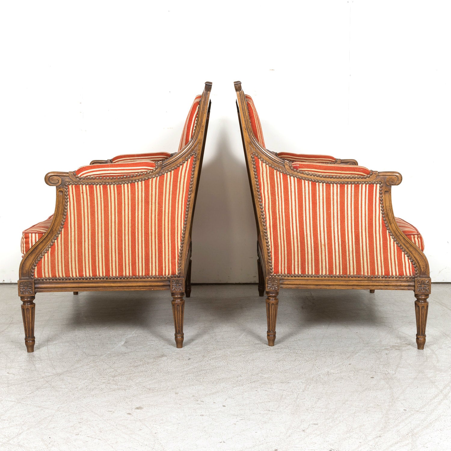 Pair of 19th Century French Louis XVI Style Oversized Bergere Marquise Armchairs