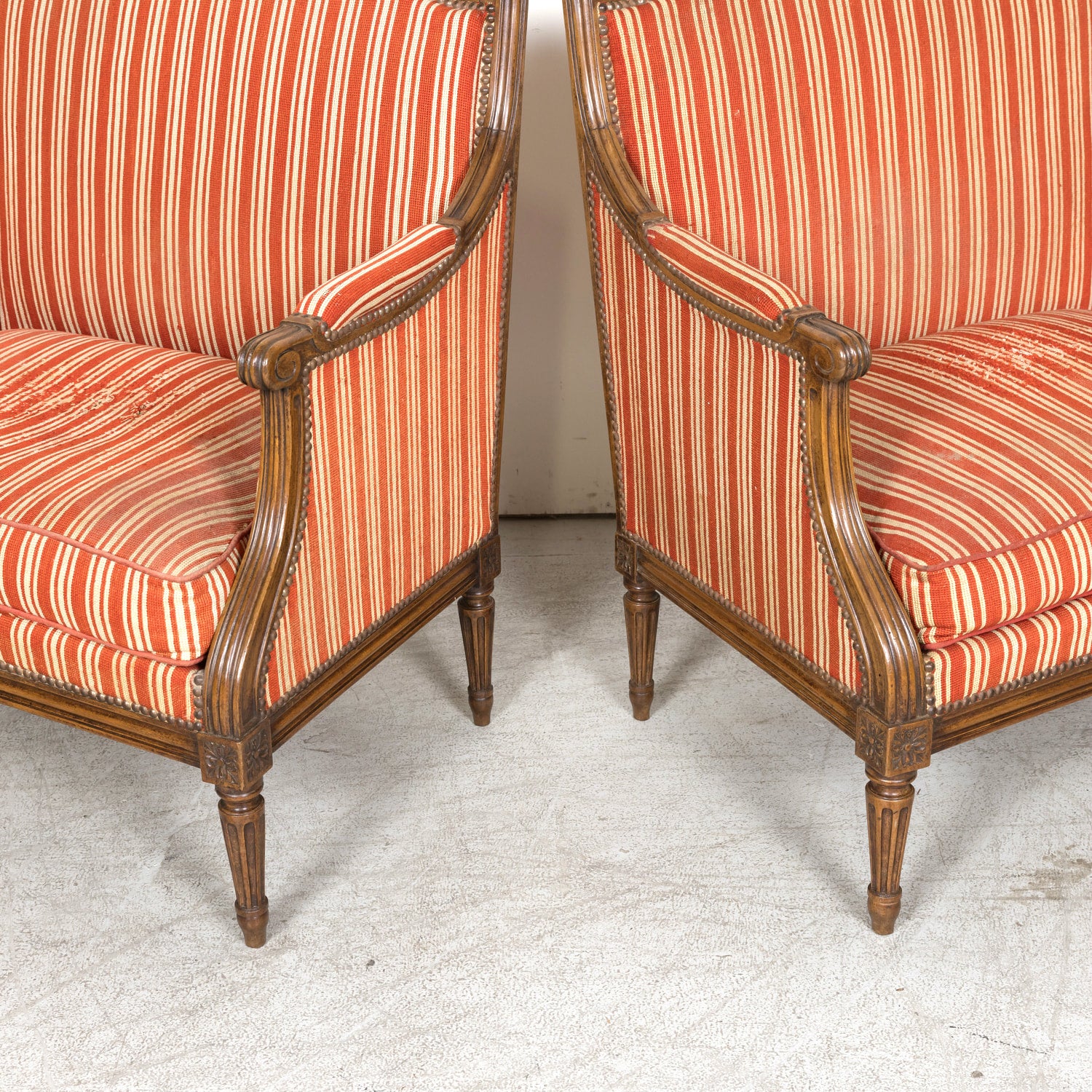 Pair of 19th Century French Louis XVI Style Oversized Bergere Marquise Armchairs