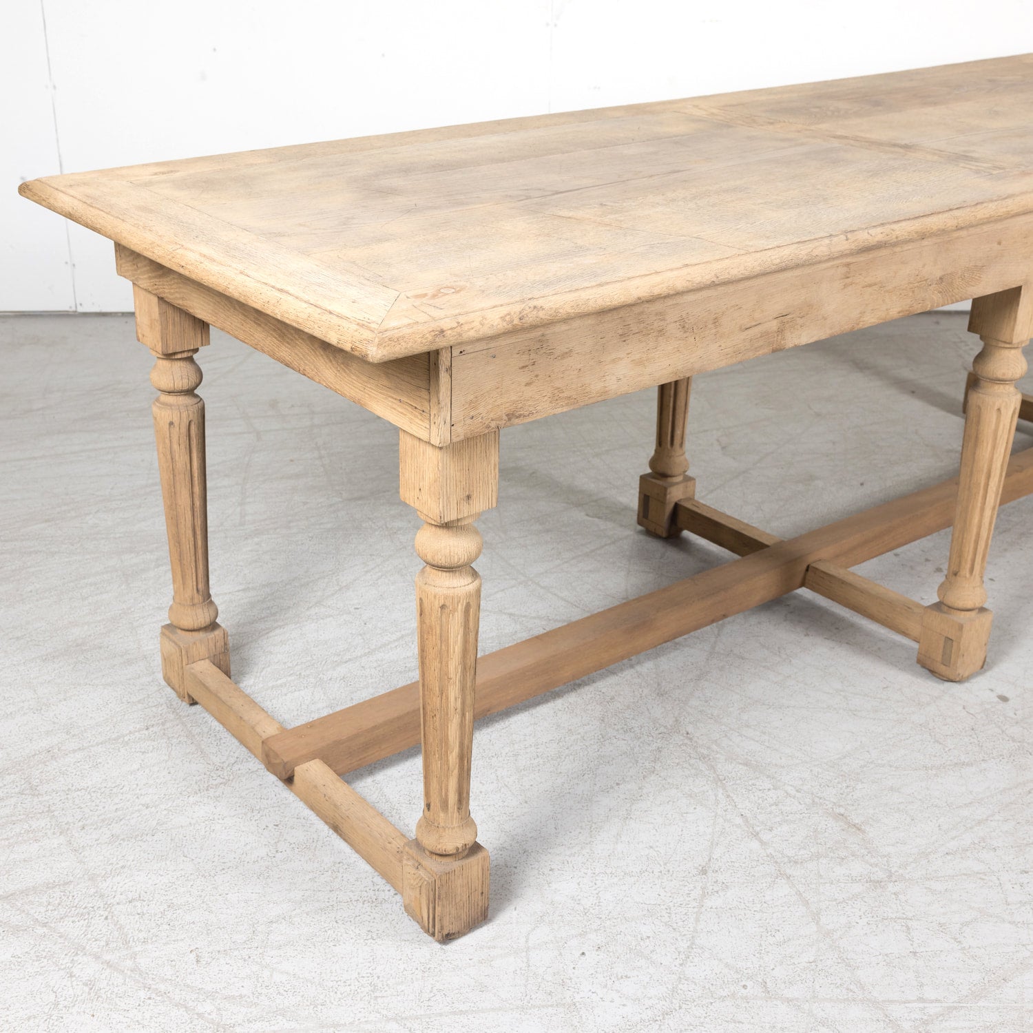 19th Century French Louis Philippe Period Bleached Oak Monastery Trestle Dining Table
