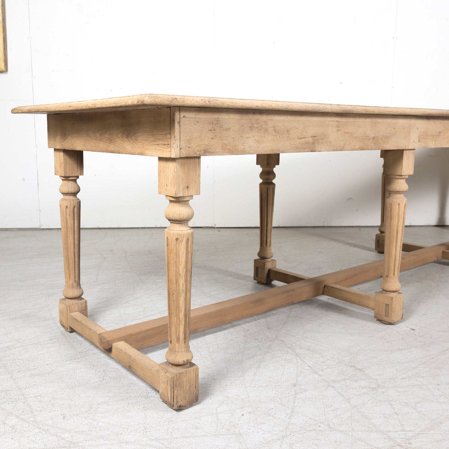 19th Century French Louis Philippe Period Bleached Oak Monastery Trestle Dining Table