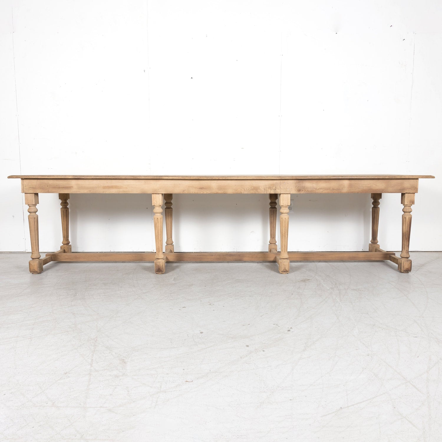 19th Century French Louis Philippe Period Bleached Oak Monastery Trestle Dining Table