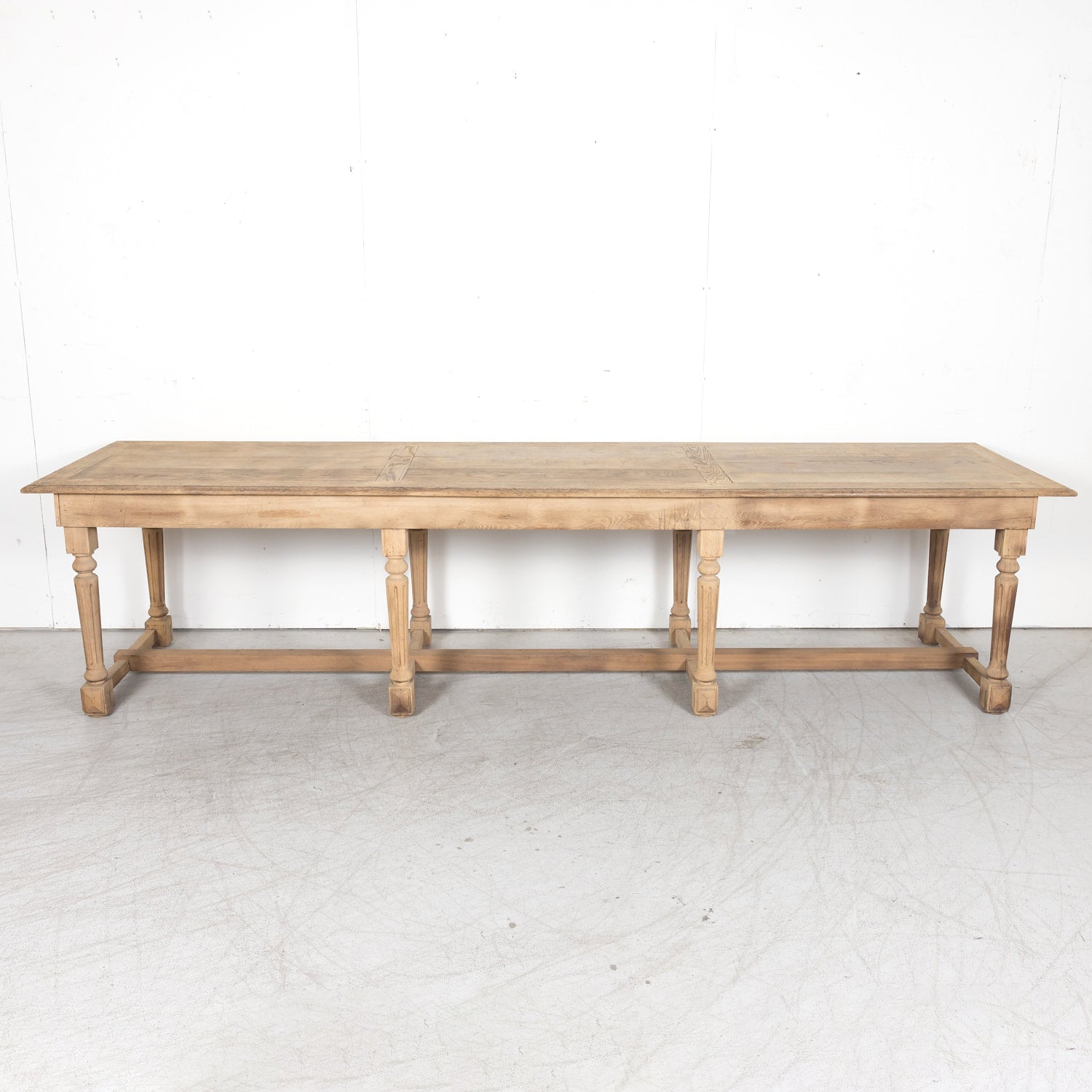 19th Century French Louis Philippe Period Bleached Oak Monastery Trestle Dining Table